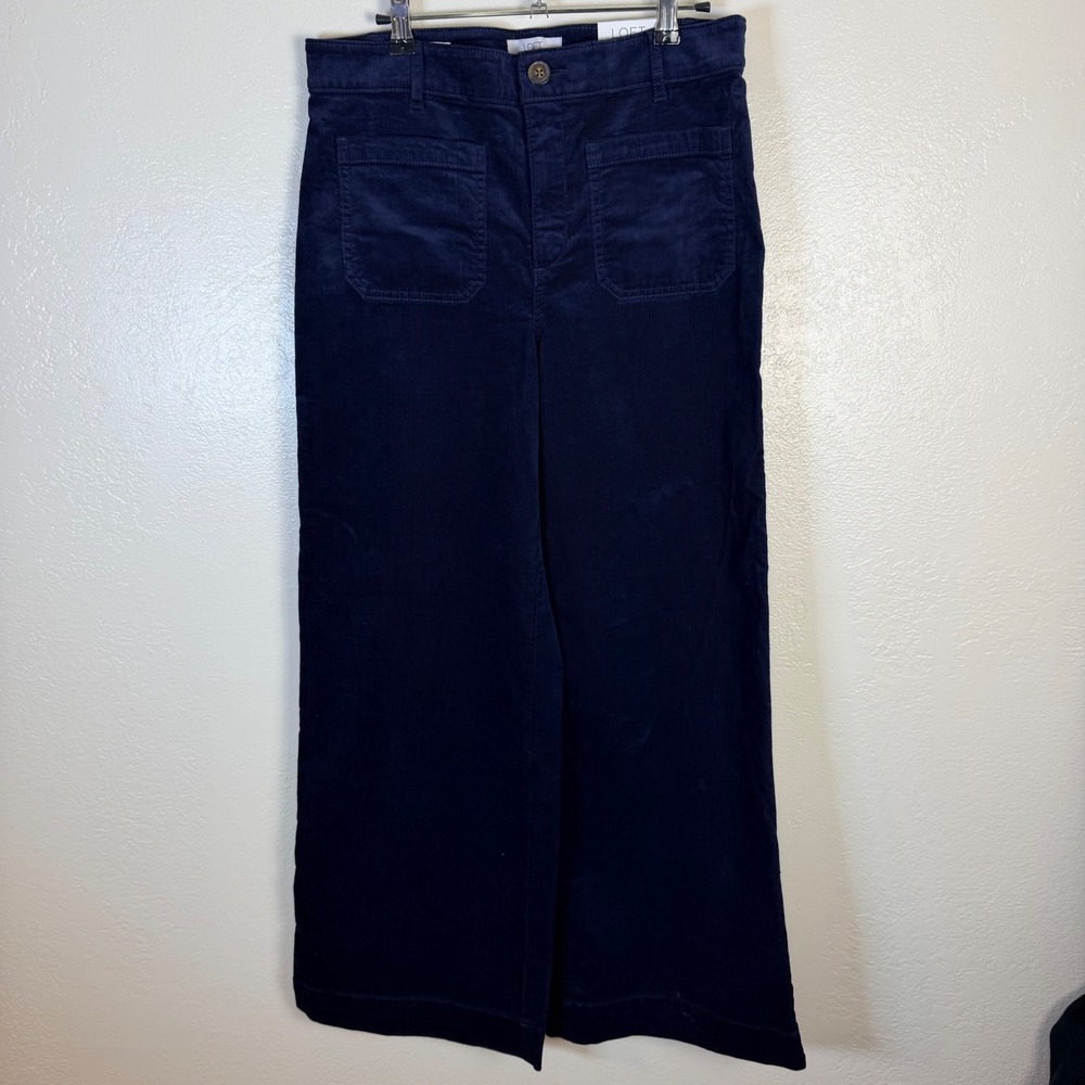 NEW LOFT Womens 6 Palmer Wide Leg Corduroy Pants Navy High Rise Minimalist